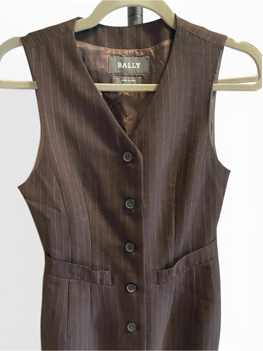 Bally Brown Pinstripe Button-Front Midi Dress - Picture 3 of 13